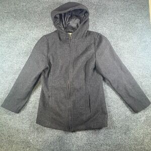 Old Navy Wool Jacket Womens Medium Gray Full Zip Pockets Hooded Winter Wear